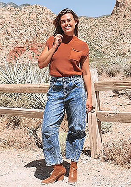 GRAPENT Barrel Jeans for Women Trendy High Waisted Wide Leg Baggy Cropped Relax Fit Stretch Denim Trouser Ankle Pants