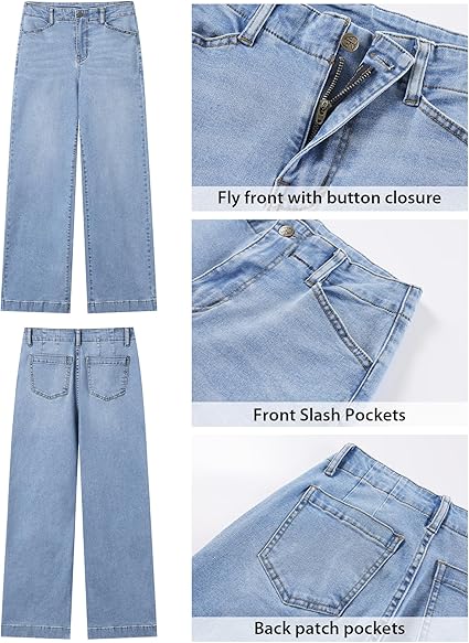 GRAPENT Wide Leg Jeans Woman High Waisted Trendy Stretchy Denim Pants Classic Trouser Jeans with Slash Pockets