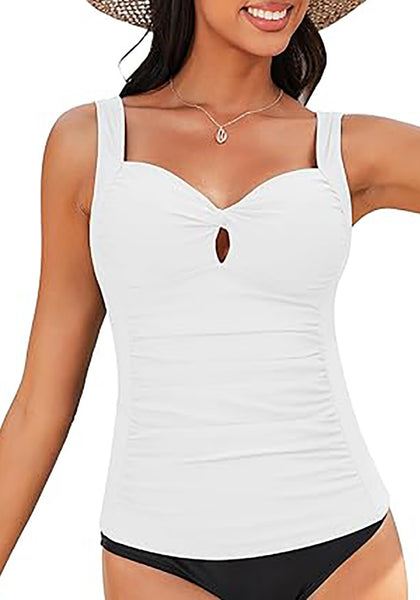 GRAPENT Tankini Tops for Women Twist Front Keyhole Bathing Suits Swim Tankini Swimsuits Padded Ruched Swimwear Top Only