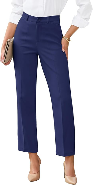 GRAPENT Womens Dress Pants Business Casual Ankle Straight Leg Trousers Elastic Waist Office Work Pants with Pockets