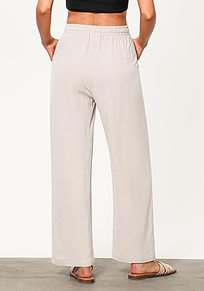 GRAPENT Linen Pants for Women Wide Leg High Waisted Baggy Drawstring Elastic Waist Palazzo Trousers Pants with Pockets