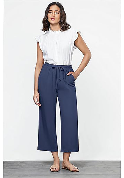 GRAPENT Linen Pants for Women High Waisted Wide Leg Capri Elastic Waist Casual Beach Flowy Cropped Summer Capris Pants