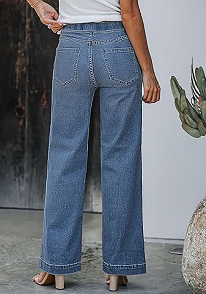 GRAPENT Pull On Womens Jeans Baggy Stretchy High Waisted Denim Wide Leg Trouser Pants Trendy Front Seam 90s Loose Jean