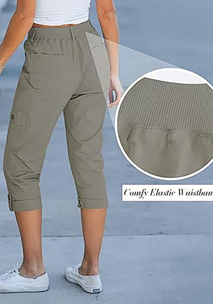 GRAPENT Cargo Capri Pants for Women High Waisted Relaxed Fit Elastic Knit Waist Casual Capris Trousers Cropped Pants