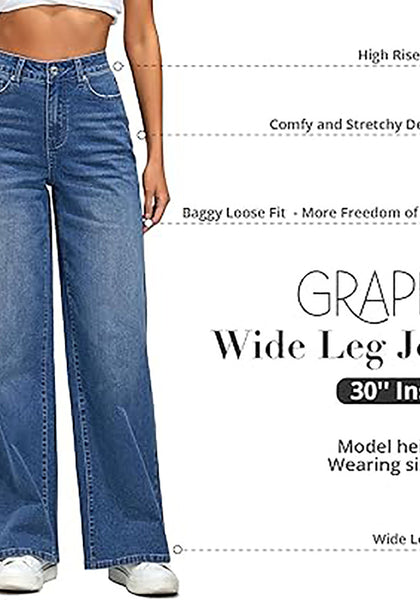 GRAPENT Wide Leg Jeans for Women Trendy High Waisted Stretchy Denim Pants 90s Baggy Jeans Trouser Jeans with Pockets