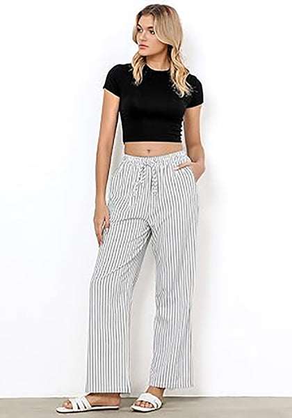 GRAPENT Striped Pants for Women High Waisted Wide Leg Cotton Linen Trendy Beach Pull on Elastic Waist Casual Flowy Pants
