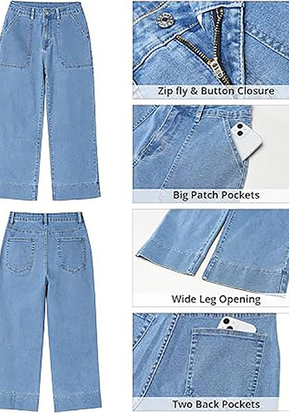 GRAPENT Capri Jeans for Women High Waisted Wide Leg Trendy Strechy Loose Straight Cropped Denim Jeans Pants with Pockets