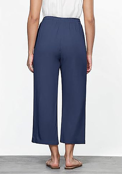 GRAPENT Linen Pants for Women High Waisted Wide Leg Capri Elastic Waist Casual Beach Flowy Cropped Summer Capris Pants