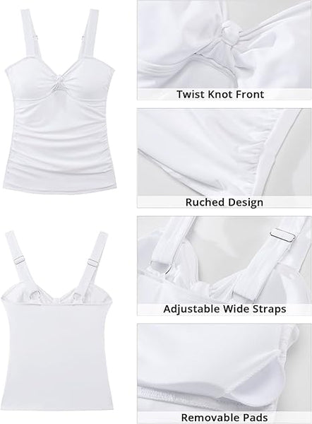 GRAPENT Women's Solid Stretch Ruched Twist Front Tankini Top With No Bottom