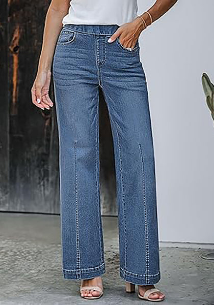 GRAPENT Pull On Womens Jeans Baggy Stretchy High Waisted Denim Wide Leg Trouser Pants Trendy Front Seam 90s Loose Jean