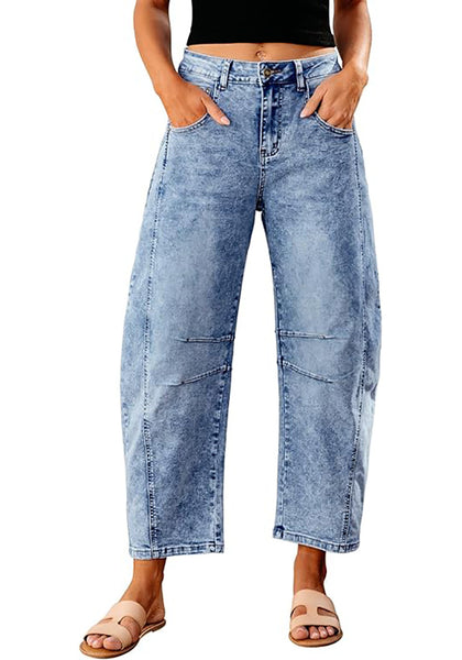 GRAPENT Barrel Jeans for Women Trendy High Waisted Wide Leg Baggy Cropped Relax Fit Stretch Denim Trouser Ankle Pants