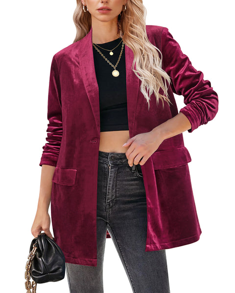 GRAPENT Velvet Blazers Jackets for Women Business Casual Oversized Long Suit Jacket Dressy Cardigan Blazer Work Office