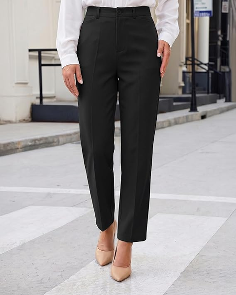 GRAPENT Womens Dress Pants Business Casual Ankle Straight Leg Trousers Elastic Waist Office Work Pants with Pockets