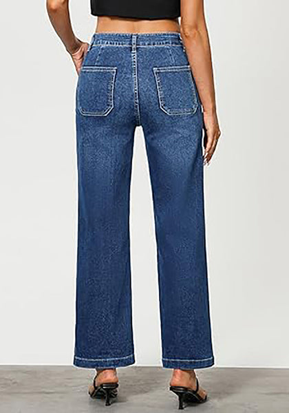 GRAPENT Jeans for Women High Waisted Straight Leg Jeans Stretchy Trendy Wide Leg Denim Pants Jean Trousers Patch Pockets