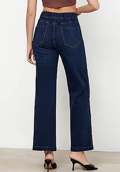 GRAPENT Pull On Womens Jeans Baggy Stretchy High Waisted Denim Wide Leg Trouser Pants Trendy Front Seam 90s Loose Jean