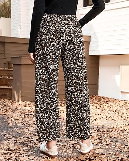 GRAPENT Barrel Jeans for Women Trendy High Waisted Pull On Wide Leg Cropped Leopard Cheetah Print Stretchy Denim Pants