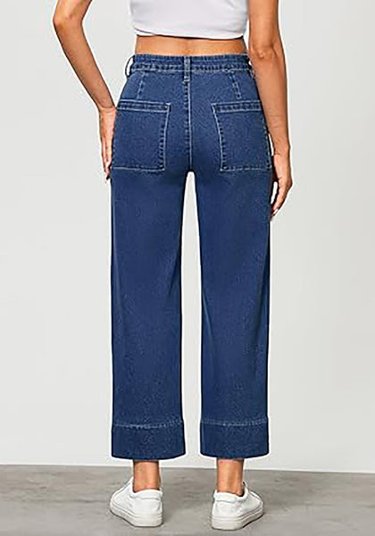 GRAPENT Wide Leg Jeans for Women Trendy High Waisted Straight Leg Cropped Stretchy Denim Pants with Retro Patch Pockets