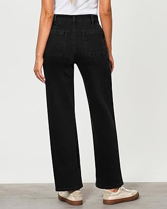 GRAPENT Wide Leg Jeans for Women Trendy High Waisted Loose Straight Leg Stretchy Retro Denim Pants with Pouch Pockets