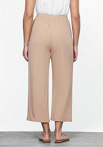GRAPENT Linen Pants for Women High Waisted Wide Leg Capri Elastic Waist Casual Beach Flowy Cropped Summer Capris Pants
