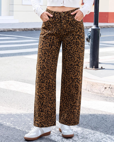 GRAPENT Womens Wide Leg Jeans High Waist Cheetah Print Baggy Leopard Pants | Baggy Wide Leg Cut, Classic Leopard Print, High Rise, 29.5 Inch Inseam, Stretchy Denim Pants, Loose Fit, Western Chic Outfits