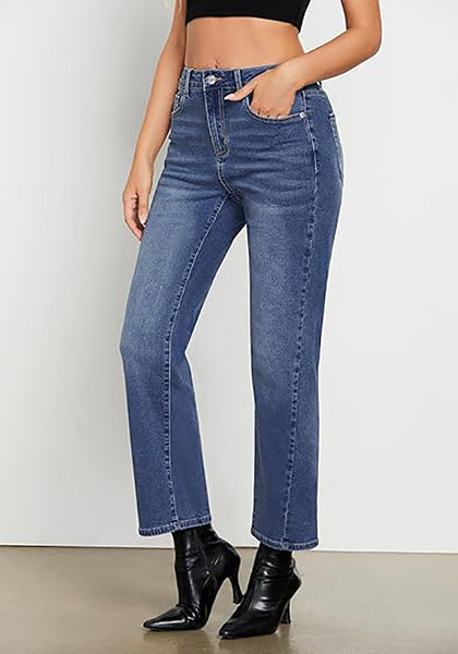 GRAPENT Straight Leg Jeans for Women High Waisted Trendy Ankle Length Forward Seams Stretchy Denim Pants Baggy Jeans