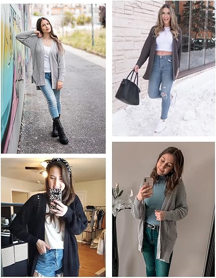 GRAPENT  Women's Cotton Open Front Cardigan Chunky Knit Batwing Sleeve Sweater with Pockets