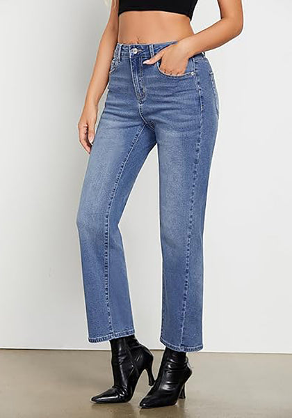 GRAPENT Straight Leg Jeans for Women High Waisted Trendy Ankle Length Forward Seams Stretchy Denim Pants Baggy Jeans
