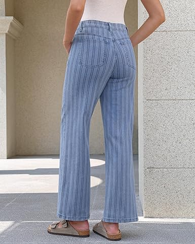 GRAPENT Striped Jeans for Women Trendy High Waisted Wide Leg Dressy Casual Stretchy Denim Pants Trouser Jeans