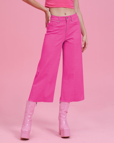 GRAPENT Jean Capris for Women Wide Leg Jeans High Waisted Seamed Front Raw Hem Denim Capri Pants Stretchy