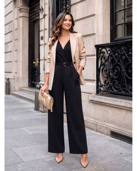 GRAPENT Dress Pants Women Wide Leg Business Casual Pull On Work Trousers | Pull On Closure, High Waisted, Elastic Back Waist, Front Pleated, Dressy Casual Pants, Office Wear, Business Casual Outfits