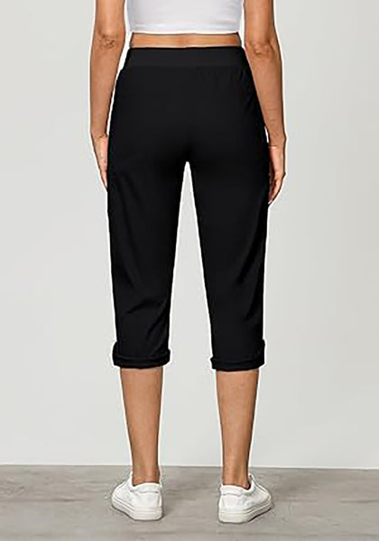 GRAPENT Capri Cargo Pants for Women High Waisted Pull On Elastic Waist Stretch Twill Fold Hem Capris Pants with Pockets