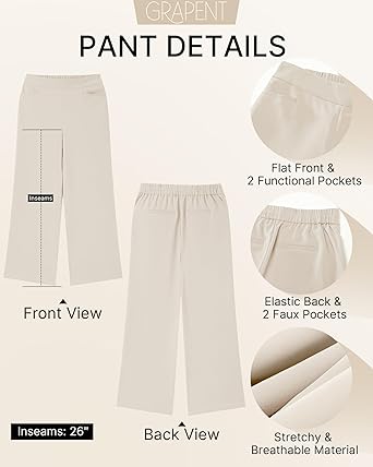 GRAPENT Cropped Pants for Women Trendy Business Casual High Waisted Pull On Wide Leg Stretchy Dress Pants with Pockets