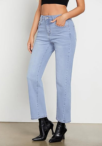 GRAPENT Straight Leg Jeans for Women High Waisted Trendy Ankle Length Forward Seams Stretchy Denim Pants Baggy Jeans