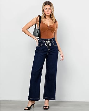 GRAPENT Wide Leg Jeans for Women Stretch High Wasited Elastic Waist Bell Bottom Baggy Y2K Pants