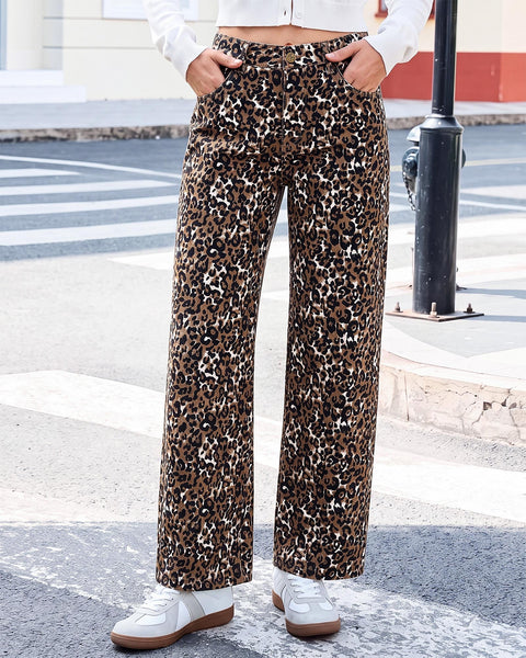 GRAPENT Womens Wide Leg Jeans High Waist Cheetah Print Baggy Leopard Pants | Baggy Wide Leg Cut, Classic Leopard Print, High Rise, 29.5 Inch Inseam, Stretchy Denim Pants, Loose Fit, Western Chic Outfits
