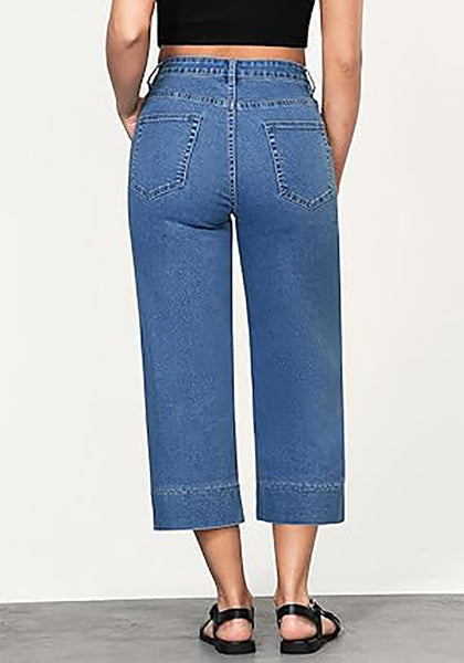 GRAPENT Capri Jeans for Women High Waisted Wide Leg Trendy Strechy Loose Straight Cropped Denim Jeans Pants with Pockets