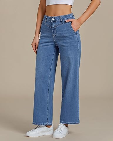 Grapent Women's Cowboy Jean Wide Leg Ankle Vintage Denim Pant Sculpting