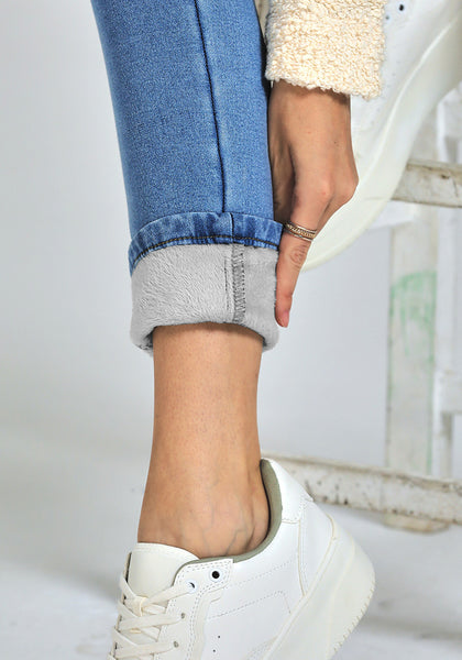 GRAPENT Jeans for Women High Waisted Pull On Fleece Lined Leggings Stretchy Denim Skinny Jeggings Thermal Winter Pants