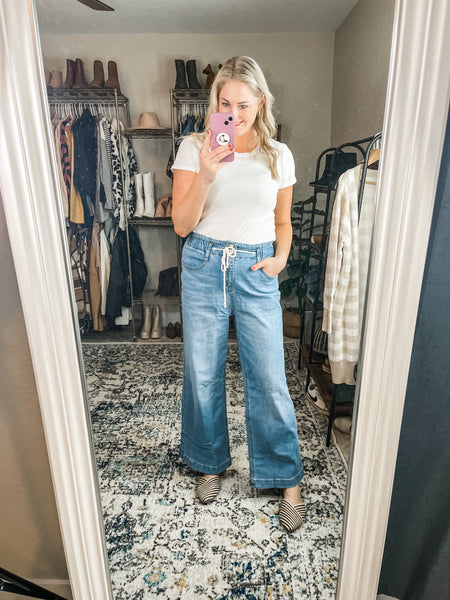 GRAPENT Wide Leg Jeans for Women Stretch High Wasited Elastic Waist Bell Bottom Baggy Y2K Pants