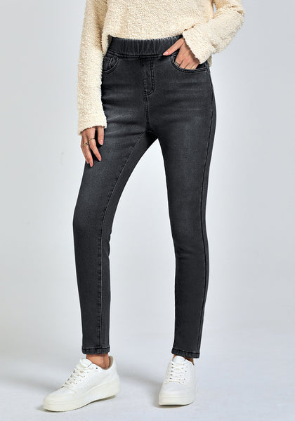 GRAPENT Jeans for Women High Waisted Pull On Fleece Lined Leggings Stretchy Denim Skinny Jeggings Thermal Winter Pants