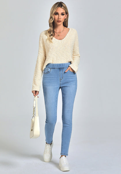 GRAPENT Jeans for Women High Waisted Pull On Fleece Lined Leggings Stretchy Denim Skinny Jeggings Thermal Winter Pants