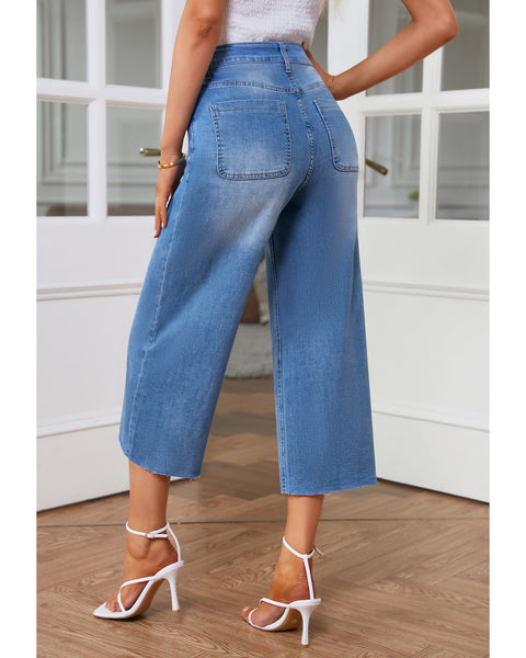 GRAPENT Jean Capris for Women Wide Leg Jeans High Waisted Seamed Front Raw Hem Denim Capri Pants Stretchy