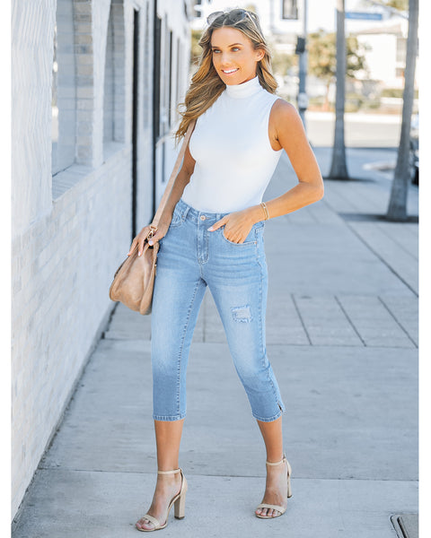 GRAPENT Capris Jeans for Women High Waisted Stretchy Ripped Skinny Denim Capri Pants Distressed Cropped Jeggings Casual