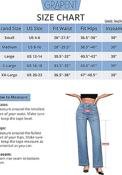 GRAPENT Jeans for Women High Waisted Straight Leg Jeans Stretchy Trendy Wide Leg Denim Pants Jean Trousers Patch Pockets
