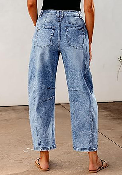 GRAPENT Barrel Jeans for Women Trendy High Waisted Wide Leg Baggy Cropped Relax Fit Stretch Denim Trouser Ankle Pants