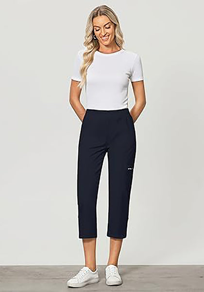 GRAPENT Capri Cargo Pants for Women High Waisted Pull On Elastic Waist Stretch Twill Fold Hem Capris Pants with Pockets