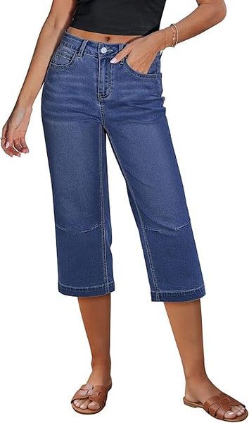 GRAPENT Capri Jeans for Women Mid Rise Straight Leg Casual Relaxed Fit Summer Cropped Stretchy Denim Capris Pants