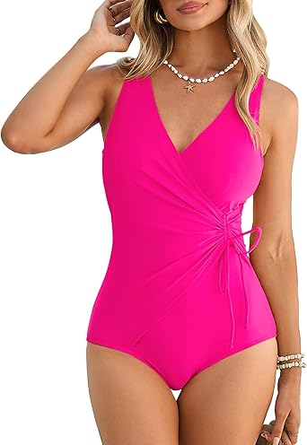 GRAPENT StrapCore One Piece Swimsuit Women V Neck Side Ruched Padded Cute Modest Bathing Suits Swimsuits Beach Vacation Swimwear