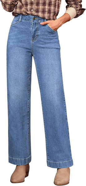 GRAPENT Wide Leg Jeans Woman High Waisted Trendy Stretchy Denim Pants Classic Trouser Jeans with Slash Pockets