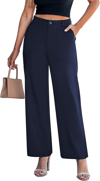 GRAPENT Wide Leg Dress Pants Women Business Casual High Waisted Elastic Waist Stretchy Work Trousers Pants with Pockets